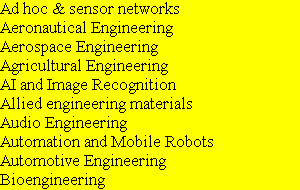 Ad hoc & sensor networks
Aeronautical Engineering
Aerospace Engineering
Agricultural Engineering
...